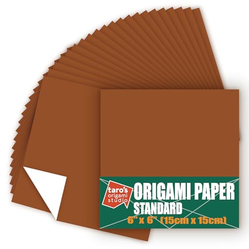 Standard 6 Inch One Sided Single Color (Brown) 50 Sheets (All Same Color) Square Easy Fold Premium Japanese Paper for Beginners (Made in Japan)