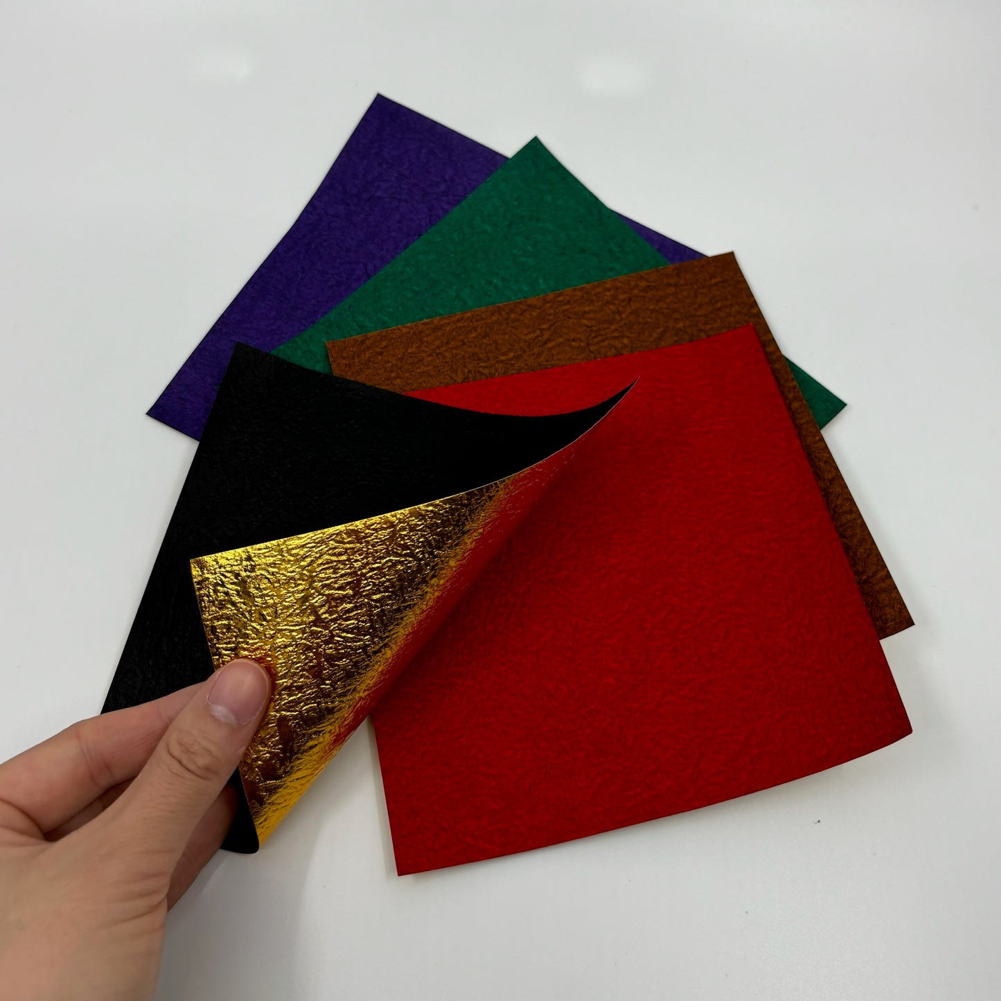 Duo Washi Crumpled single color Gold/Red 7inch (18cm) 10sheets 金と赤の両面和紙折紙 もみ加工