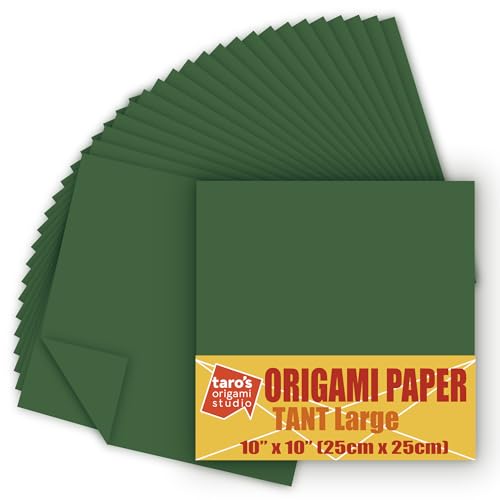 TANT Large 10 Inch (25 cm) Double Sided Single Color (Dark Green) 20 Sheets (All Same Color) for Origami Artist from Beginner to Expert (Made in Japan)