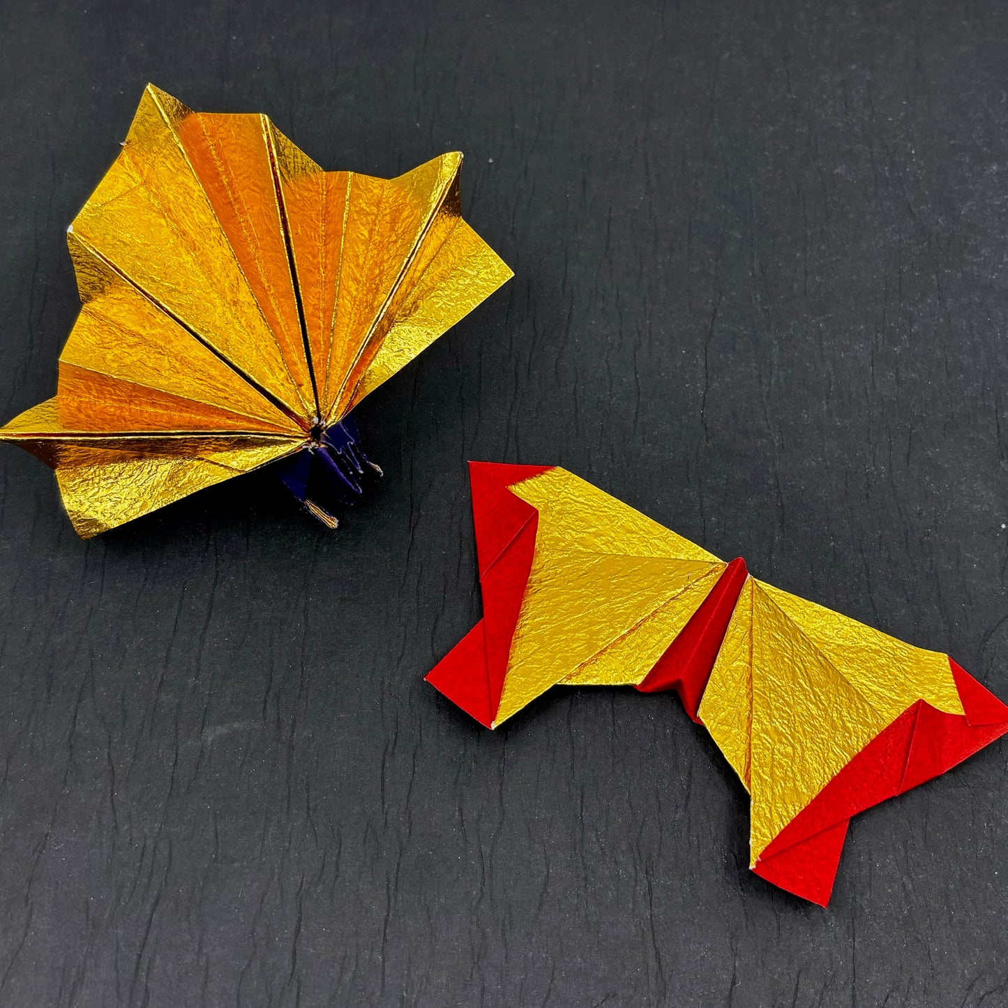 Duo Washi Crumpled single color Gold/Black 7inch (18cm) 10sheets 金と黒の両面和紙折紙 もみ加工