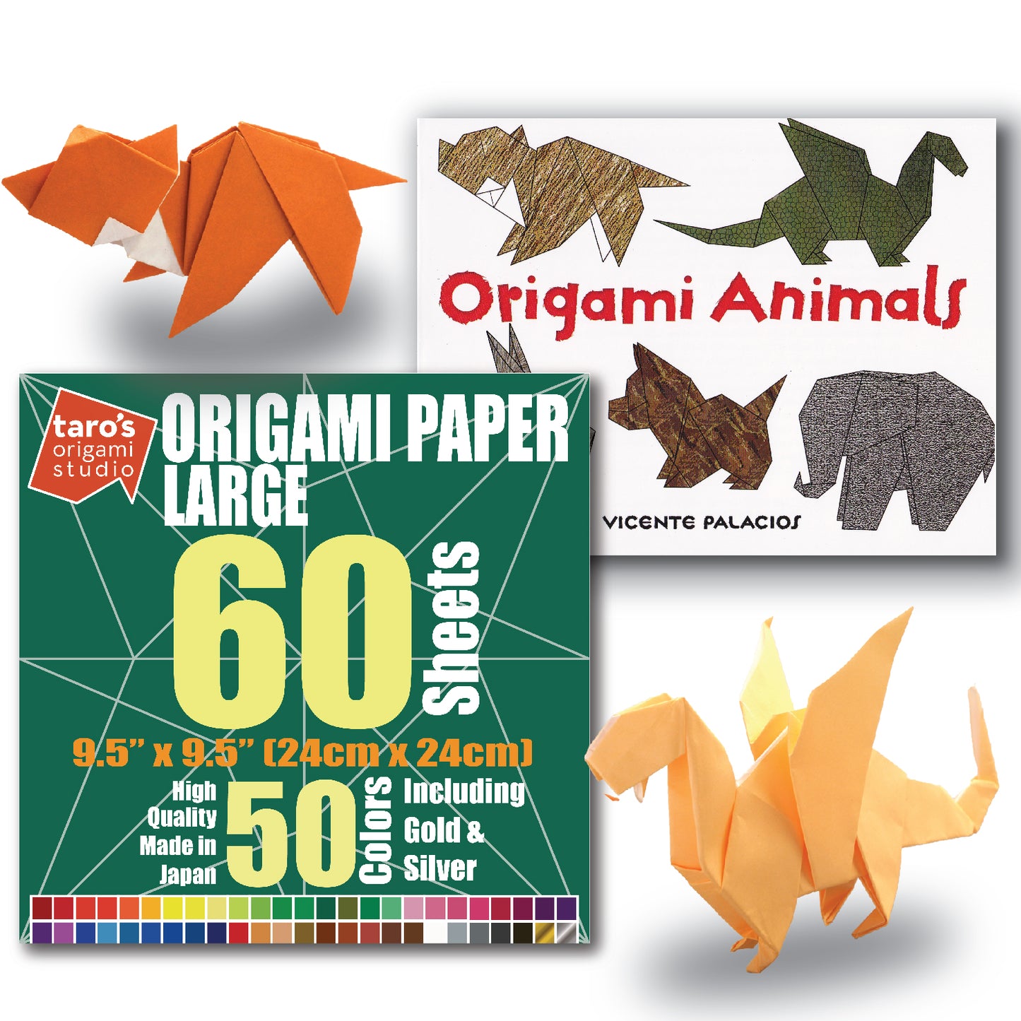 Origami Animals Book + Large Origami Paper Combo