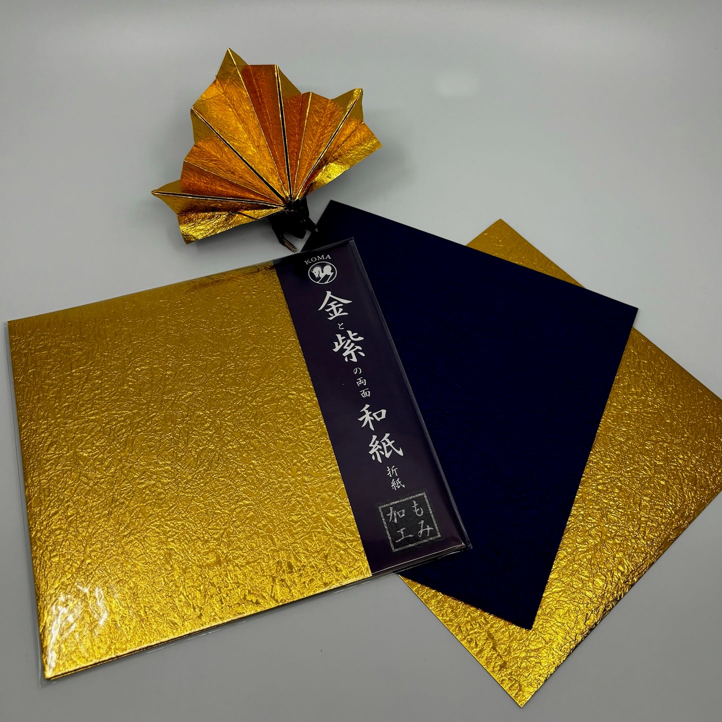 Duo Washi Crumpled single color Gold/Purple 7inch (18cm) 10sheets 金と紫の両面和紙折紙　もみ加工
