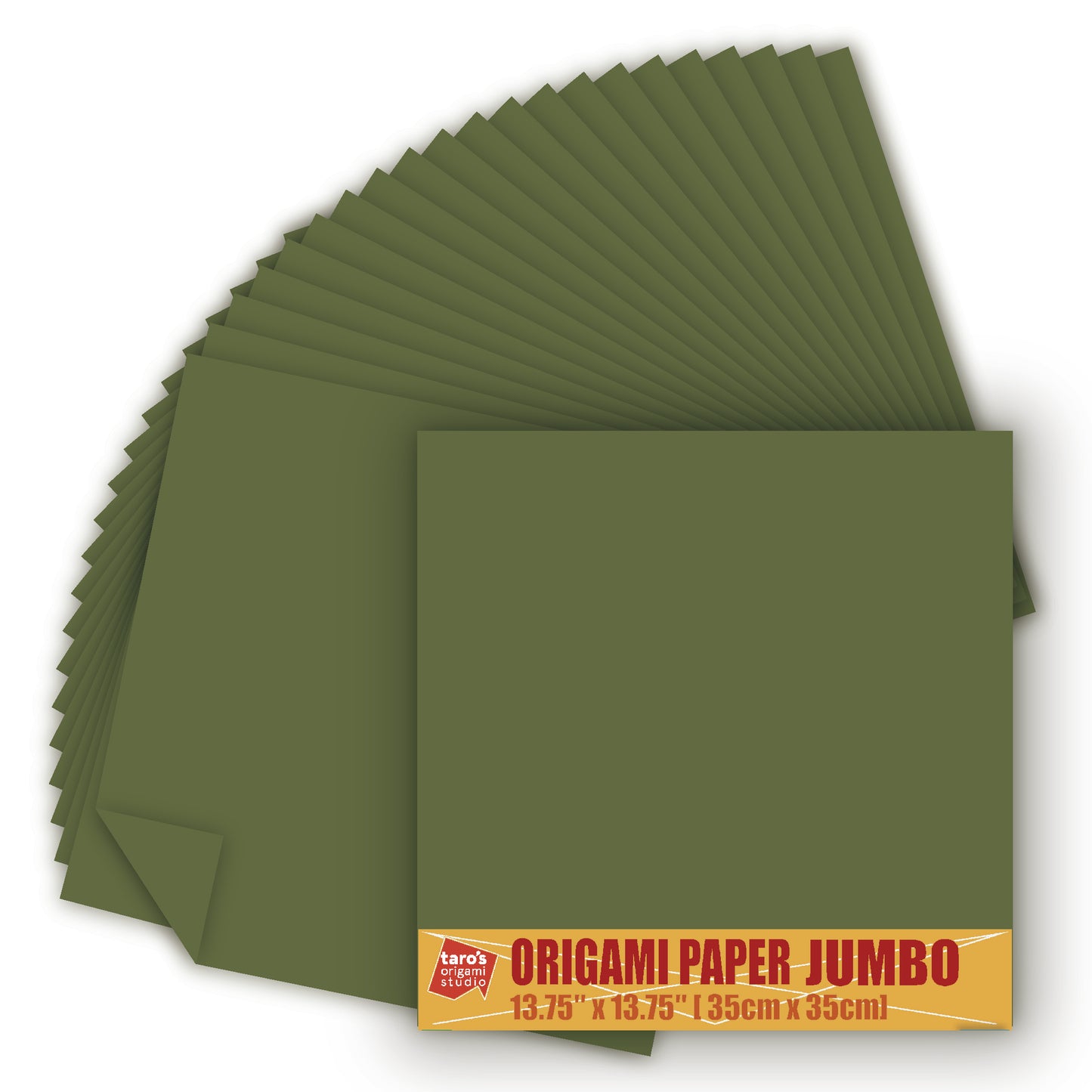 [Taro's Origami Studio] TANT Jumbo 13.75 Inch (35 cm) Double Sided Single Color (Moss Green) 20 Sheets (All Same Color) for Beginner to Expert (Made in Japan)