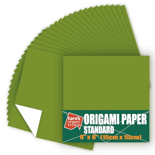 Standard 6 Inch One Sided Single Color (Moss Green) 50 Sheets (All Same Color) Square Easy Fold Premium Japanese Paper for Beginner (Made in Japan)