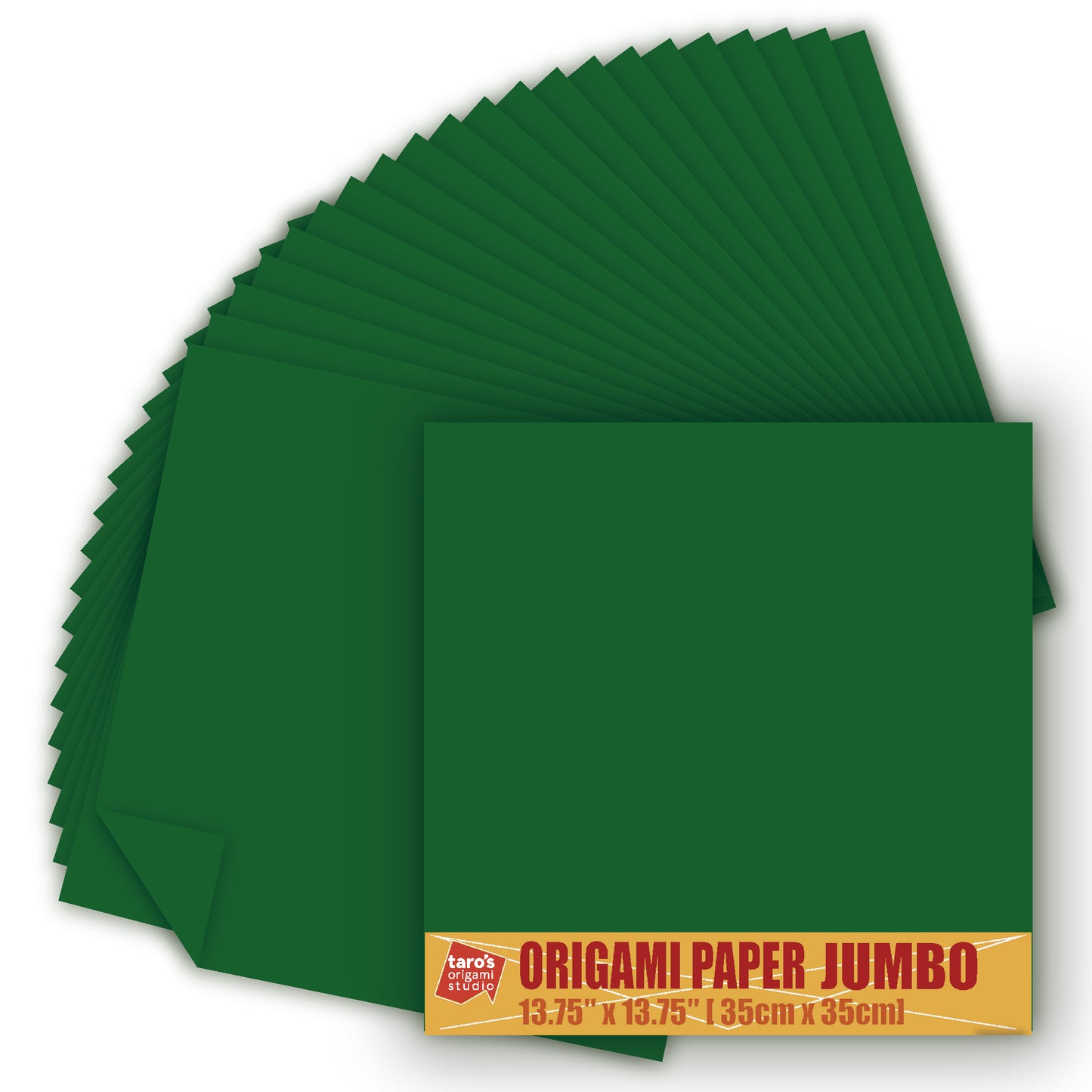 [Taro's Origami Studio] TANT Jumbo 13.75 Inch (35 cm) Double Sided Single Color (Dark Green) 20 Sheets (All Same Color) for Beginner to Expert (Made in Japan)