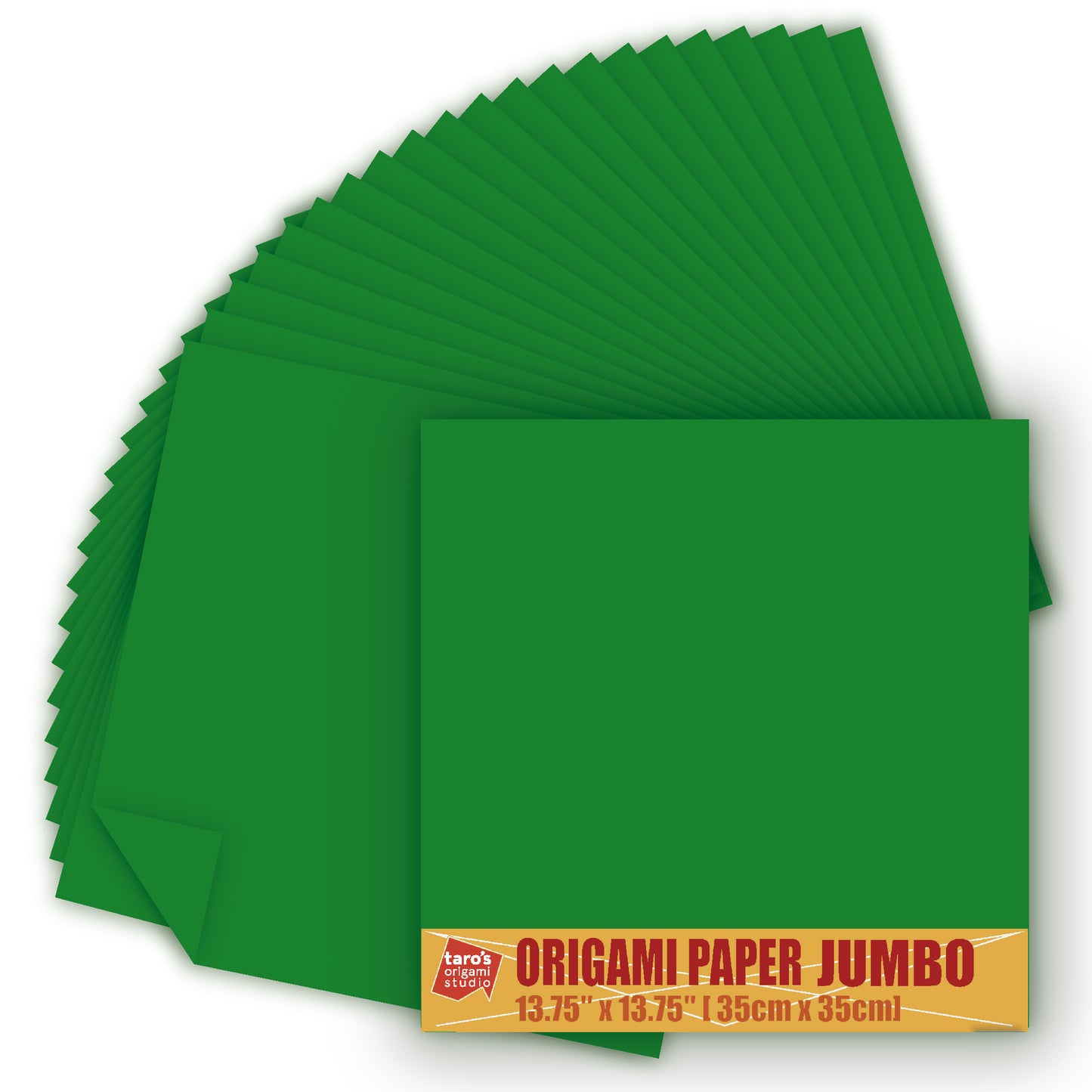 [Taro's Origami Studio] TANT Jumbo 13.75 Inch (35 cm) Double Sided Single Color (Green) 20 Sheets (All Same Color) for Beginner to Expert (Made in Japan)