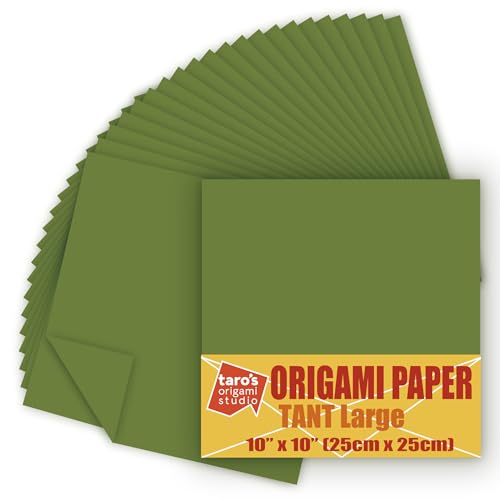 TANT Large 10 Inch (25 cm) Double Sided Single Color (Moss Green) 20 Sheets (All Same Color) for Origami Artist from Beginner to Expert (Made in Japan)