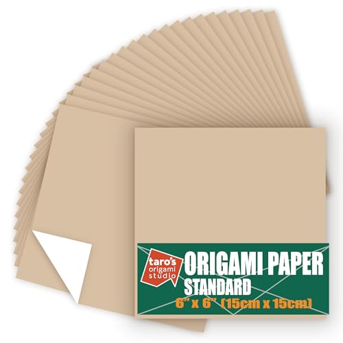 Standard 6 Inch One Sided Single Color (Beige) 50 Sheets (All Same Color) Square Easy Fold Premium Japanese Paper for Beginner (Made in Japan)