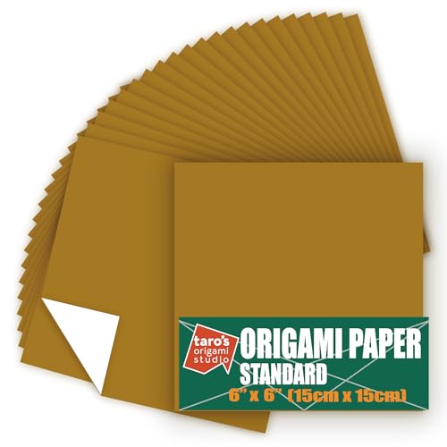 Standard 6 Inch One Sided Single Color (Ocher) 50 Sheets (All Same Color) Square Easy Fold Premium Japanese Paper for Beginner (Made in Japan)