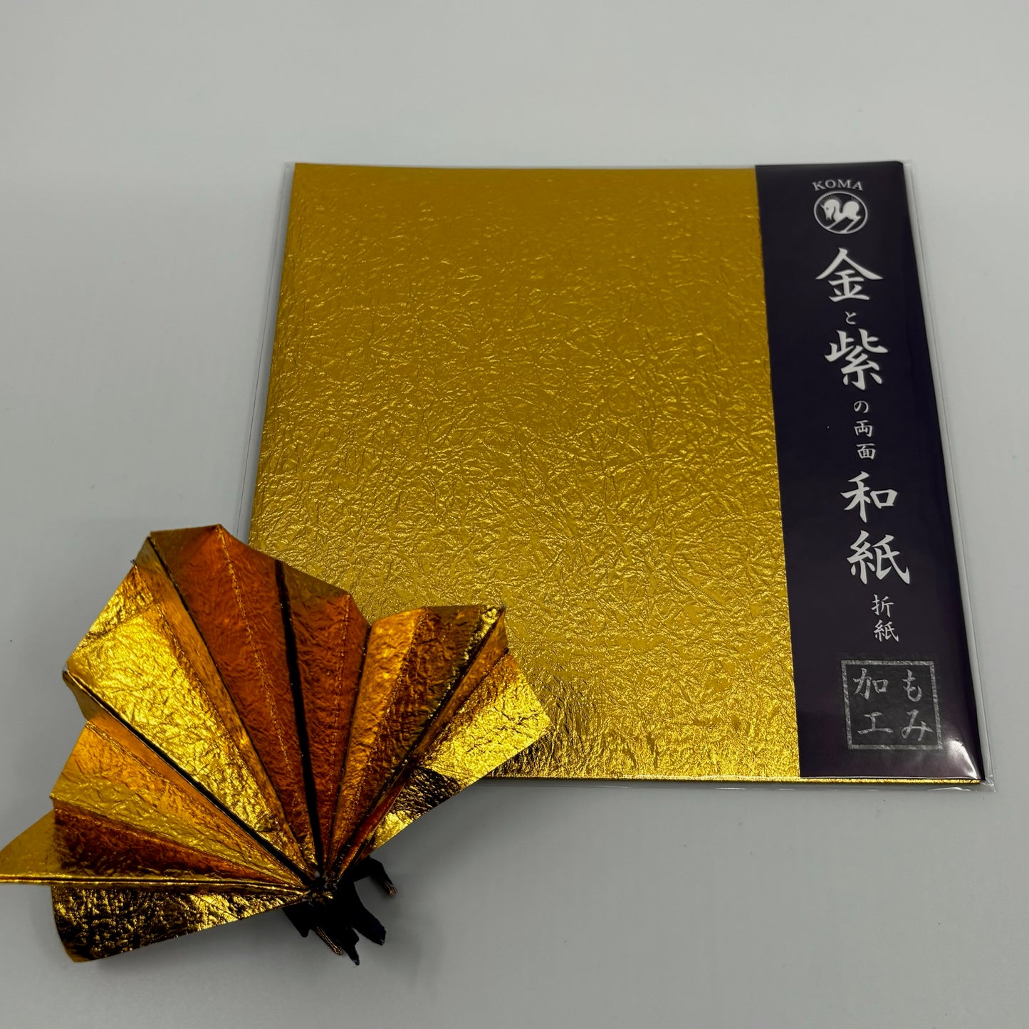 Duo Washi Crumpled single color Gold/Purple 7inch (18cm) 10sheets 金と紫の両面和紙折紙　もみ加工