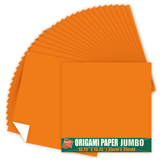 [Taro's Origami Studio] Jumbo 13.75 Inch / 35cm One Sided Single Color (Orange) 25 Sheets (All Same Color) Square Easy Fold Premium Japanese Paper (Made in Japan)