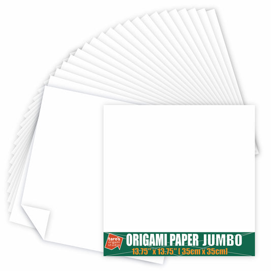 [Taro's Origami Studio] Jumbo 13.75 Inch / 35cm One Sided Single Color (White) 25 Sheets (All Same Color) Square Easy Fold Premium Japanese Paper (Made in Japan)