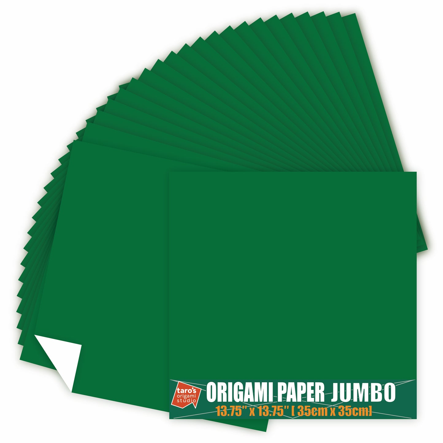 [Taro's Origami Studio] Jumbo 13.75 Inch / 35cm One Sided Single Color (Green) 25 Sheets (All Same Color) Square Easy Fold Premium Japanese Paper (Made in Japan)