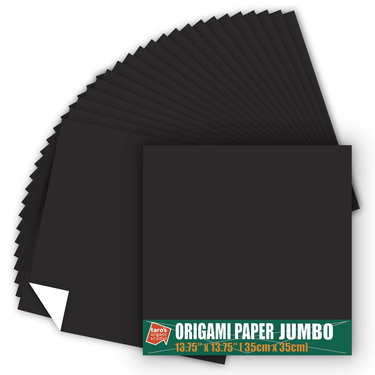 [Taro's Origami Studio] Jumbo 13.75 Inch / 35cm One Sided Single Color (Black) 25 Sheets (All Same Color) Square Easy Fold Premium Japanese Paper (Made in Japan)