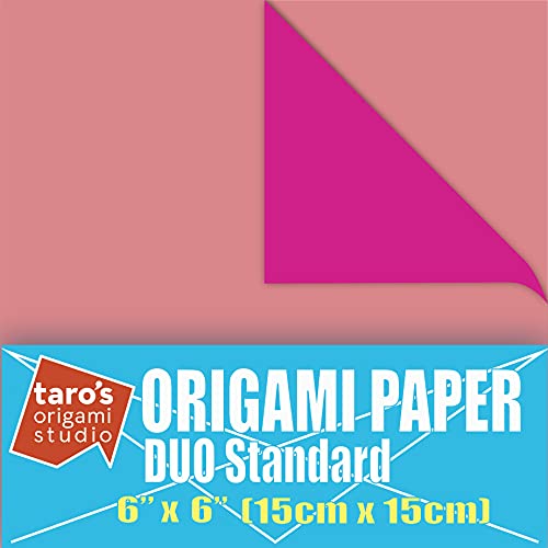 [Taro's Origami Studio] Duo Rose/Pink (Diffrent Colors On Each Side) Double Sided Standard 6 Inch (15 cm) Kami Paper with Color Change Patterns, 50 Sheets (Made in Japan)