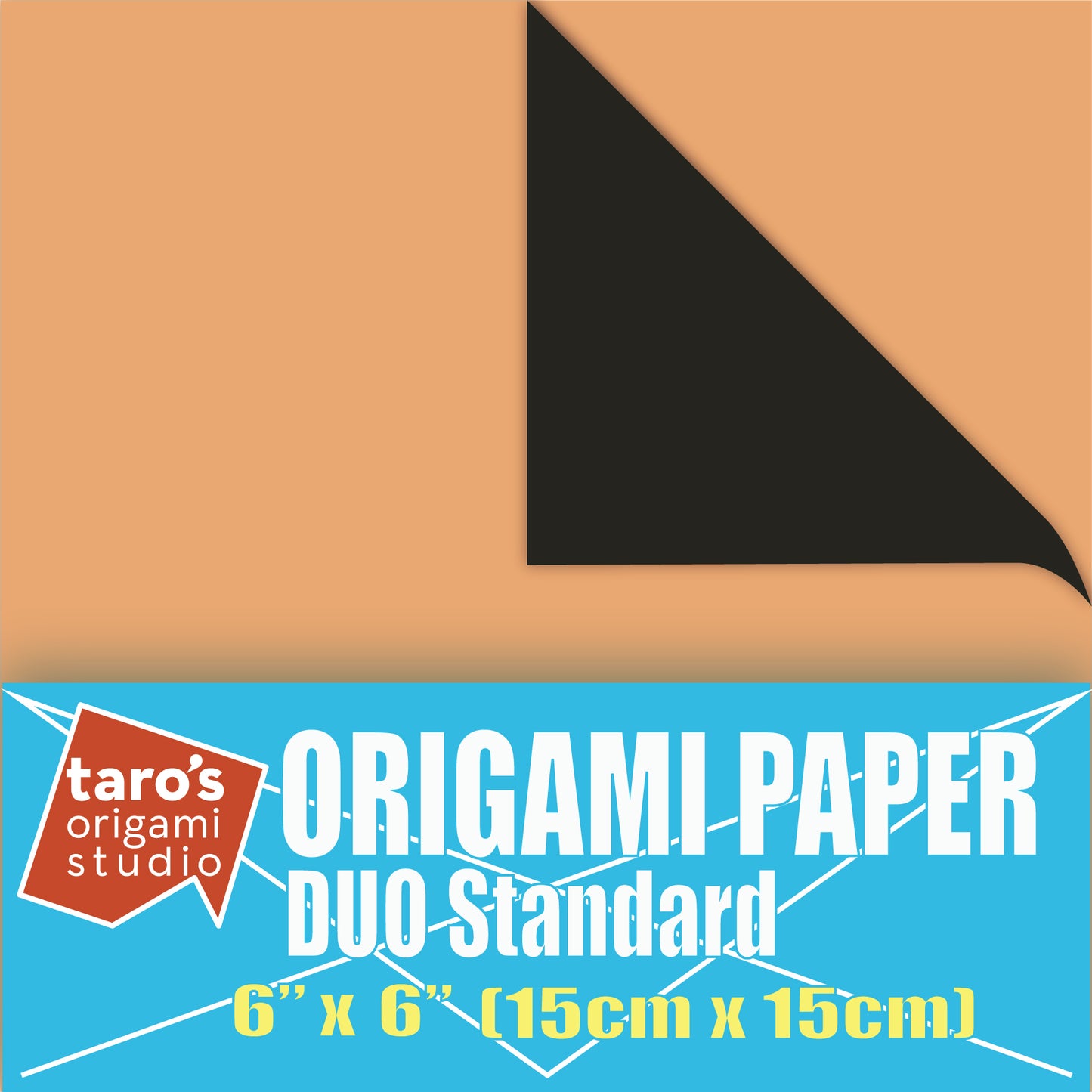 [Taro's Origami Studio] Duo Black/Pale Orange (Diffrent Colors On Each Side) Double Sided Standard 6 Inch (15 cm) Kami Paper with Color Change Patterns, 50 Sheets (Made in Japan)