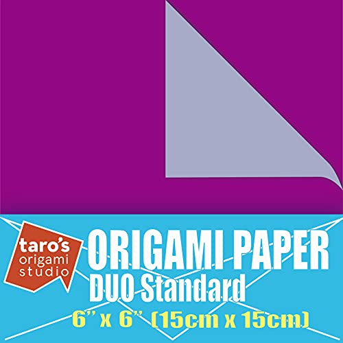 [Taro's Origami Studio] Duo Purple/Light Purple (Diffrent Colors On Each Side) Double Sided Standard 6 Inch (15 cm) Kami Paper with Color Change Patterns, 50 Sheets (Made in Japan)