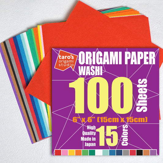 WASHI Standard size 6 inch (15cm) Origami Paper, 100 Sheets by Taro's Origami Studio