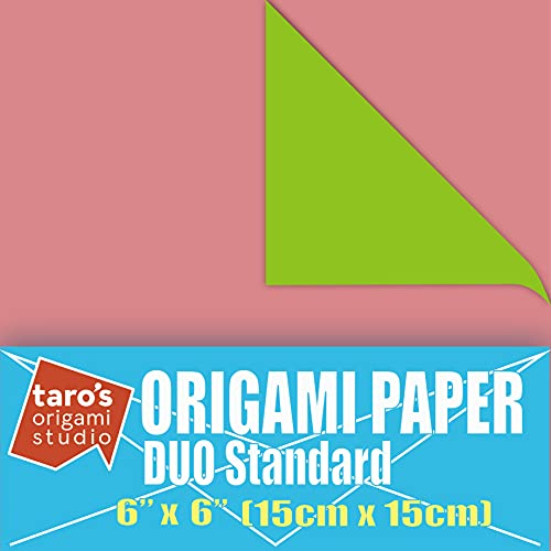 [Taro's Origami Studio] Duo Yellow Green/Pink (Diffrent Colors On Each Side) Double Sided Standard 6 Inch (15 cm) Kami Paper with Color Change Patterns, 50 Sheets (Made in Japan)