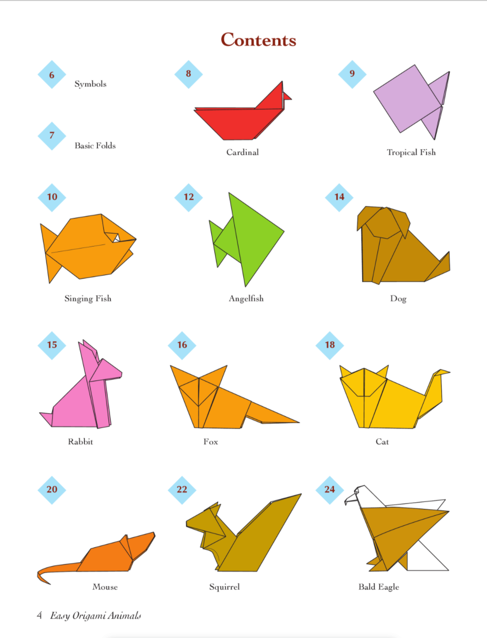 Easy Origami Animal Book + Standard 6 inch 65 Sheet Combo