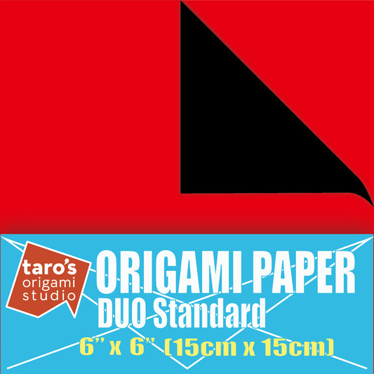 [Taro's Origami Studio] Duo Red/Black (Diffrent Colors On Each Side) Double Sided Standard 6 Inch (15 cm) Kami Paper with Color Change Patterns, 50 Sheets (Made in Japan)