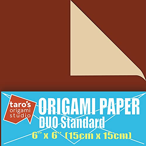[Taro's Origami Studio] Duo Dark Brown/Beige (Diffrent Colors On Each Side) Double Sided Standard 6 Inch (15 cm) Kami Paper with Color Change Patterns, 50 Sheets (Made in Japan)