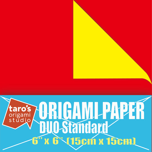 [Taro's Origami Studio] Duo Red/Yellow (Diffrent Colors On Each Side) Double Sided Standard 6 Inch (15 cm) Kami Paper with Color Change Patterns, 50 Sheets (Made in Japan)