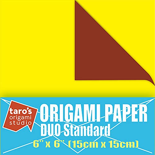 [Taro's Origami Studio] Duo Brown/Yellow (Diffrent Colors On Each Side) Double Sided Standard 6 Inch (15 cm) Kami Paper with Color Change Patterns, 50 Sheets (Made in Japan)
