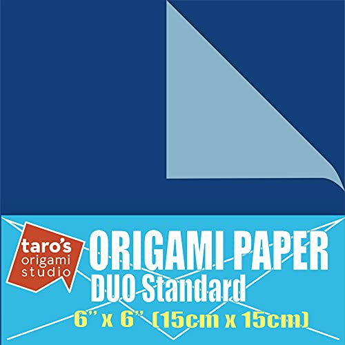[Taro's Origami Studio] Duo Blue/Light Blue (Diffrent Colors On Each Side) Double Sided Standard 6 Inch (15 cm) Kami Paper with Color Change Patterns, 50 Sheets (Made in Japan)