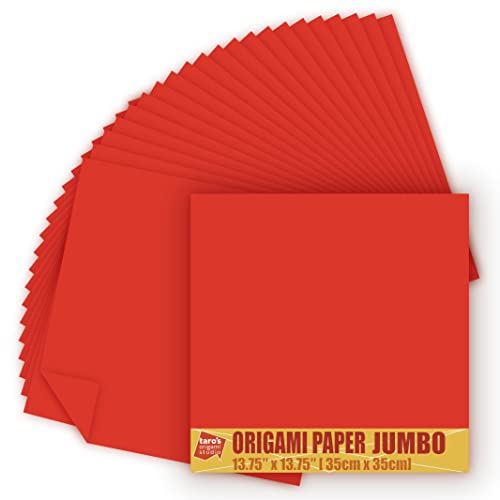 [Taro's Origami Studio] TANT Jumbo 13.75 Inch (35 cm) Double Sided Single Color (Red) 20 Sheets (All Same Color) for Beginner to Expert (Made in Japan)
