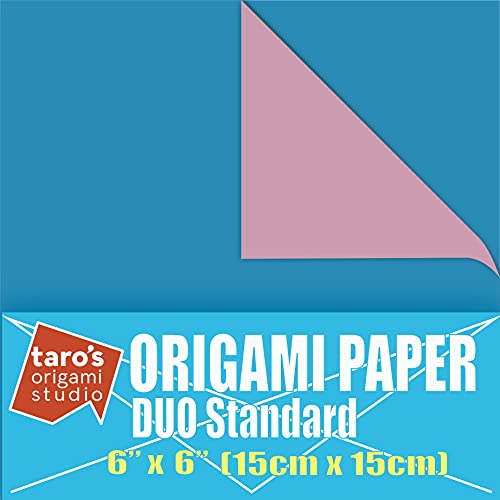 [Taro's Origami Studio] Duo Sky Blue/Pink (Diffrent Colors On Each Side) Double Sided Standard 6 Inch (15 cm) Kami Paper with Color Change Patterns, 50 Sheets (Made in Japan)