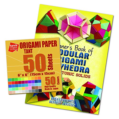 Modular Origami Polyhedra Book + Tant 6 Inch 50 Colors 50 Sheet Combo