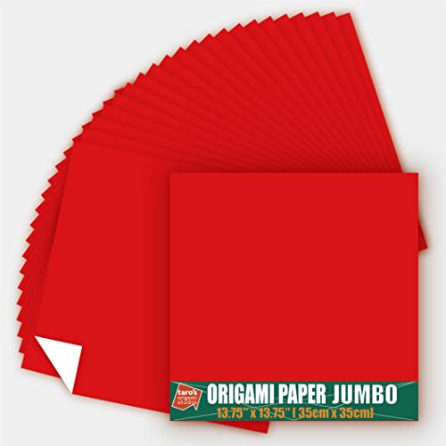 [Taro's Origami Studio] Jumbo 13.75 Inch / 35cm One Sided Single Color (Red) 25 Sheets (All Same Color) Square Easy Fold Premium Japanese Paper (Made in Japan)